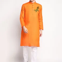PulseIQ Ethnic Motifs Printed Mandarin Collar Straight Cotton Kurta-picture-52
