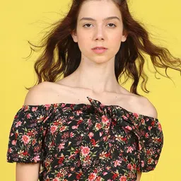 Cutiekins Floral Print Off-Shoulder Puff Sleeve Crop Top-picture-20
