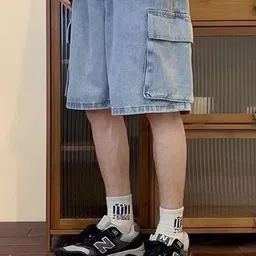 StyleCast Men Loose Fit Denim Knee Length Solid Shorts-image-57