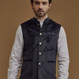 Neumen Mandarin-Neck Woven Nehru Jackets-picture-26