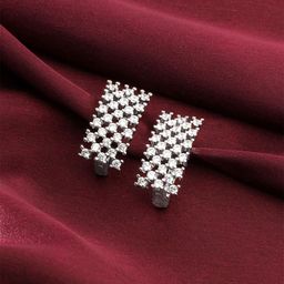 Yellow Chimes Rhodium-Plated Crystal Studded Clip On Studs-22