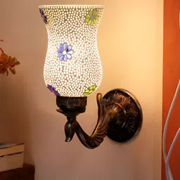 Devansh White & Blue Textured Metal Traditional Wall Lamp-image-55
