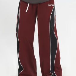 KPOP Women Relaxed Colourblocked Mid-Rise Cotton Trousers-image-9