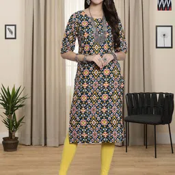 HERE&NOW Selection Of 2 Ethnic Motifs Printed Round Neck Straight Kurtas-image-42