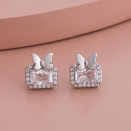 Kushal's Fashion Jewellery Rhodium Plated Zircon Studded Geometric Studs Earrings-image-37
