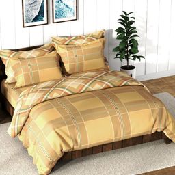 Nautica Beige & Cream-Coloured Checked Cotton 4 Piece Double Queen Regular Bedding Set-picture-12
