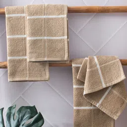 Home Centre Set Of 4 Beige & White Checked Cotton Face Towels-8