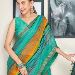 KALINI  Printed Striped  Pure Chiffon Saree with Zari Border-image-25