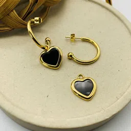 ANJNI CREATION Gold-Plated Stainless Steel Heart Shaped Hoop Earrings-6