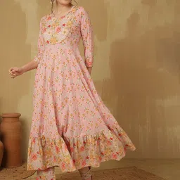 GLAM ROOTS Women Floral Printed Empire Kurta with Palazzos & With Dupatta-picture-11