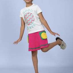PILOLO Girls Printed Round Neck Pure Cotton T-Shirt With Skirt-image-93