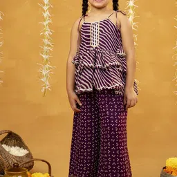 Jilmil Girls Bandhani Printed Embroidered Gotta Patti Anarkali Kurti With Palazzos-image-29