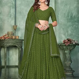 Warthy Ent Embroidered Sequinned Semi-Stitched Lehenga & Unstitched Blouse With Dupatta-image-73