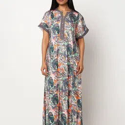 Juliet Tropical Printed Short Sleeves Satin Maxi Nightdress-picture-11