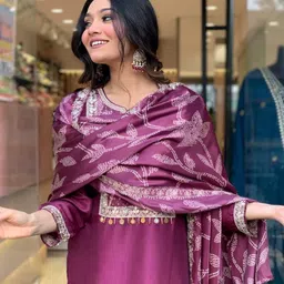 Siya Fashion Floral Embroidered Thread Work Straight Kurta With Trouser & Dupatta-picture-45