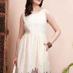 Vishudh Women Solid Floral Print Fit & Flare Midi Dress-image-7
