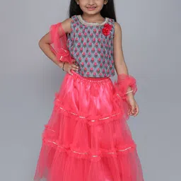 MANY FROCKS & Girls Printed Gotta Patti Net Ready to Wear Lehenga Blouse With Dupatta-picture-12