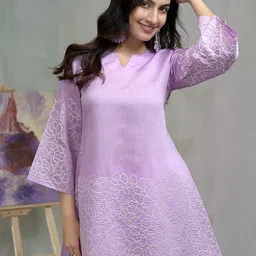 CHHAAP Women Floral Embroidered Sequined A-Line Kurta With Trousers-image-8