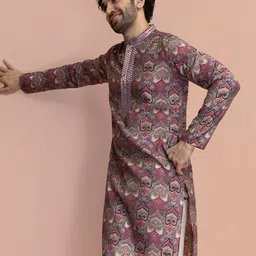 KISAH Men Ethnic Motifs Printed Mirror Work Cotton Straight Kurta-19