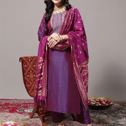 THE FAB FACTORY Woven Design Sequinned Kurta With Trousers & Dupatta-43