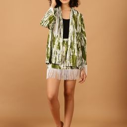 Blissence Printed Fringed Robe & Skirt Swimwear Cover up Set-image-55