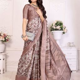 Lookmark Floral Printed Tussar Saree With Blouse Piece-image-84