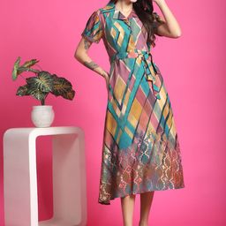 Claura Printed A-Line Midi Dress-image-33