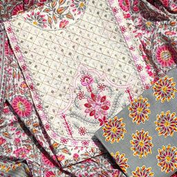 GC 80 BY GAURI COLLECTION Floral Printed Sequinned Pure Cotton Unstitched Dress Material-image-77