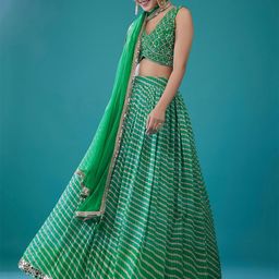 FABPIXEL Embellished Mirror Work Semi-Stitched Lehenga & Unstitched Blouse With Dupatta-image-33