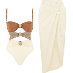 Miss Mosa By Akanksha Marie Luxe Swimsuit With Skirt In Beige-picture-10