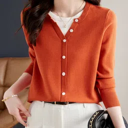 StyleCast Women Round Neck Cotton Cardigan With Buttons-picture-41