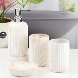 Kookee White 4 piece Abstract Ceramic Bath Accessories Set-4