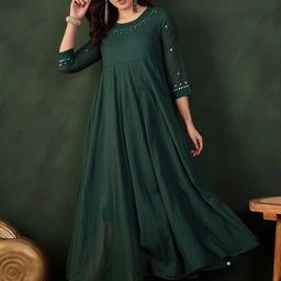 Sangria Embroidered Cotton Fit & Flare Maxi Ethnic Dress-image-75