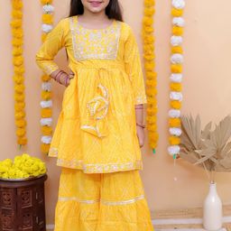 AATYA KIIDS Girls Bandhani Printed Regular Thread Work Pure Cotton Kurta With Sharara-39