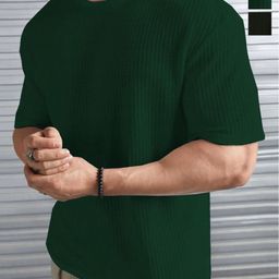 HUSHBUCKS Men Pack Of 2 Self Design Round Neck T-shirts-image-52