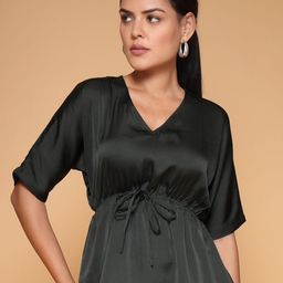 KATLINE Women's V Neck Satin Top-image-3