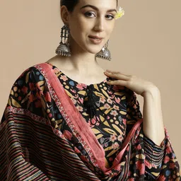 Anouk Women Embroidered Regular Thread Work Kurta with Trousers & With Dupatta image 2