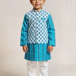 Sangria Boys Printed Pure Cotton Kurta With Pyjama & Jacket-image-81