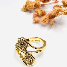 Jewelry Miguel Gold-Plated American Diamond Studded Adjustable Finger Ring-image-40