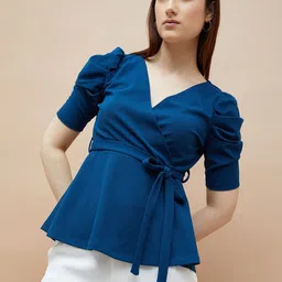 CODE by Lifestyle Women V-Neck Puff Sleeve Wrap Top-image-81