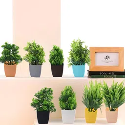 Kuber Industries Green & Yellow 16 Pieces Eucalyptus Artificial Flower With Pot-33