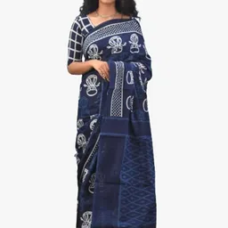 TROPWEAR Blue Ethnic Motifs Pure Cotton Ikat Saree-picture-40