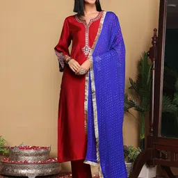 Varanga Women Ethnic Motifs Embroidered Regular Sequinned Kurta with Trousers & With Dupatta-picture-14