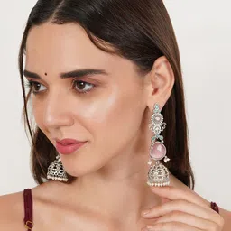 JEWILLEY Silver-Plated Artificial Stones and Beads Contemporary Jhumkas Earrings-7