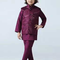TAHVO Boys Embroidered Layered Sequinned Dupion Silk Kurta with Pyjamas-image-64