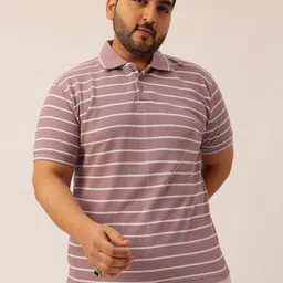 Toodle Plus Men Striped High Neck Pure Cotton T-shirt-37