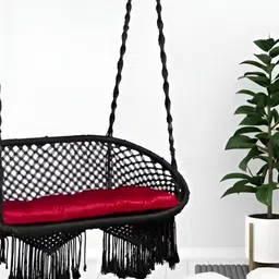 Swingzy Black Premium Large Double Seater Round Hammock Hanging Swing With Cushion-34
