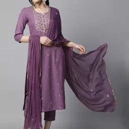 KALINI Women Ethnic Motifs Embroidered Regular Thread Work Kurta with Trousers & With Dupatta-16