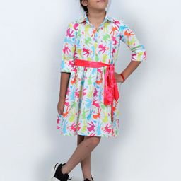 TILISM Girls Conversational Printed Shirt Collar Fit and Flare Pure Cotton Dress-image-10