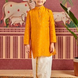 MASTARANG Mustard Blended Silk Kurta-33